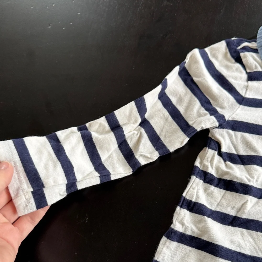 GAP Navy and White Striped Long-Sleeve Top with Light Blue Collar